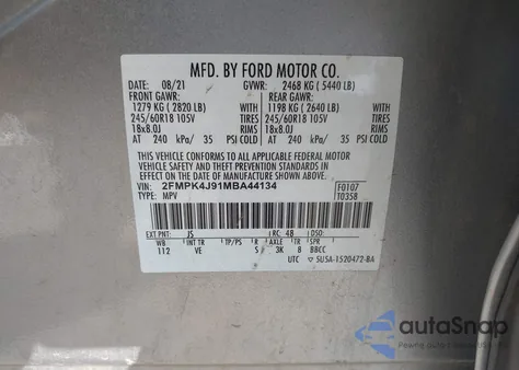2021 Ford Edge Sel z USA, uszkodzony, nr VIN 2FMPK4J91MBA44134